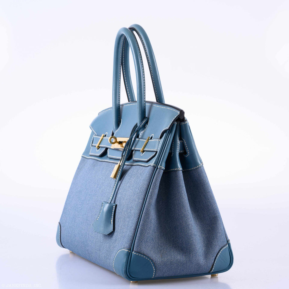 HermesBirkin 30 Denim & Blue Jean Gulliver Leather Gold Hardware - 1999, C Square