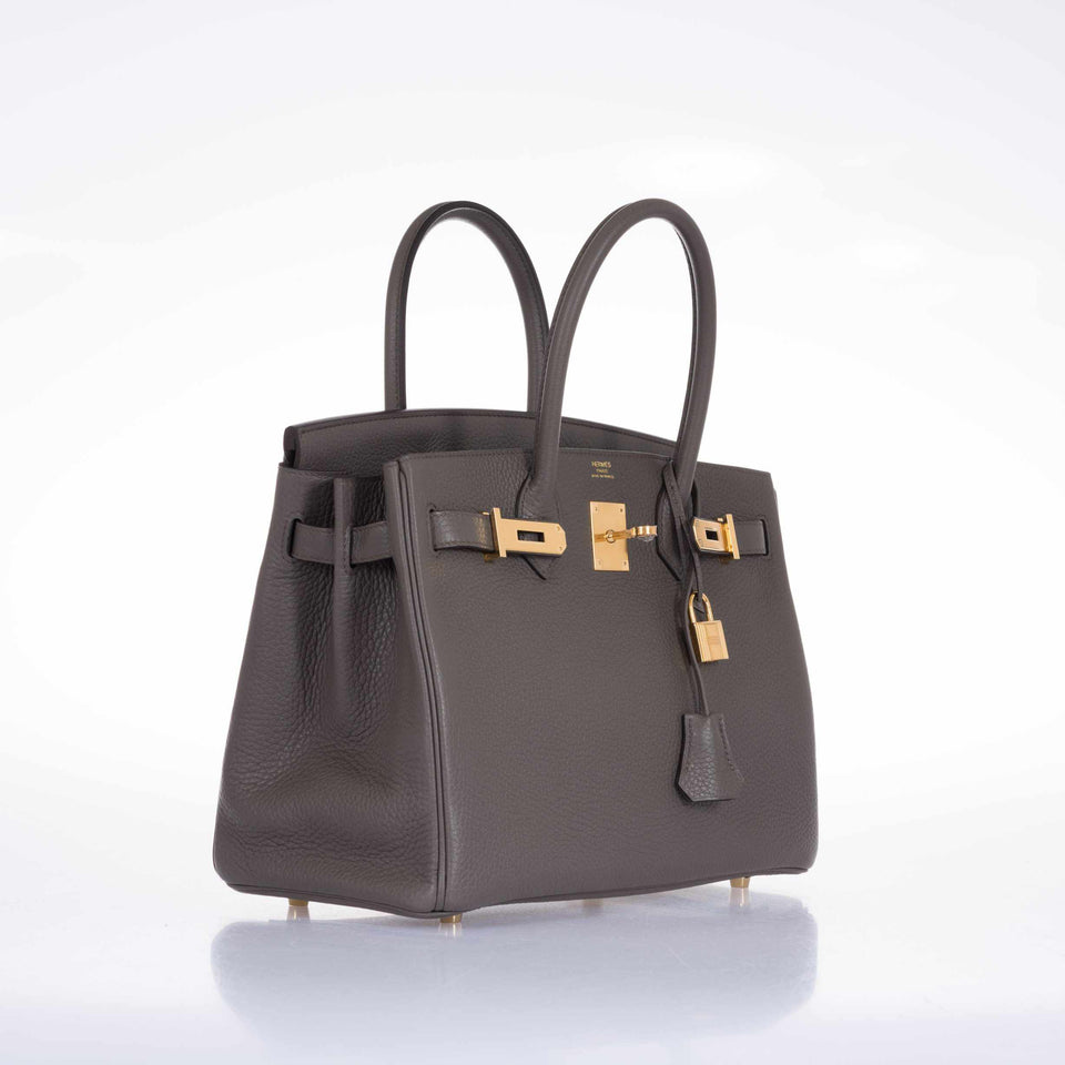 Hermes Birkin 30 Etain Tin Grey Clemence Gold Hardware
