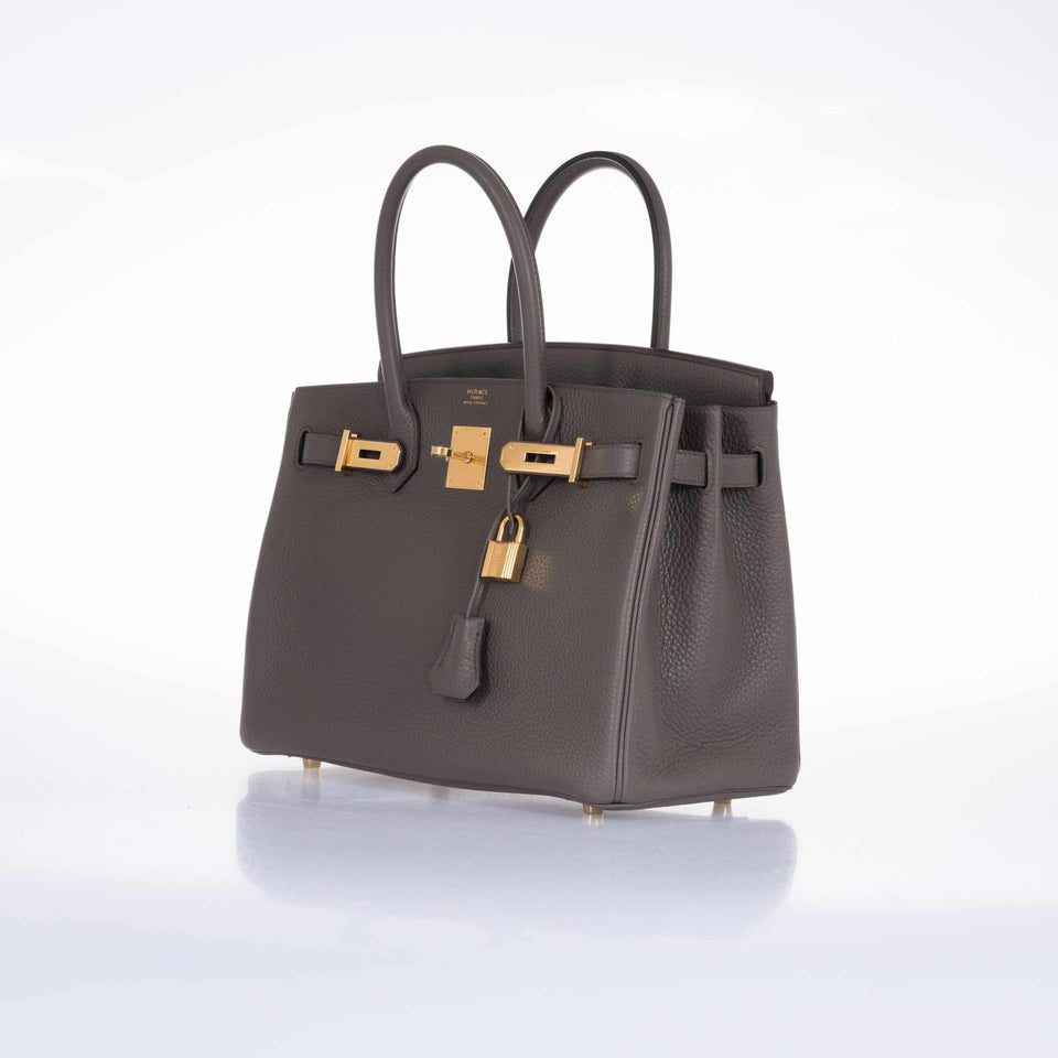 Hermes Birkin 30 Etain Tin Grey Clemence Gold Hardware