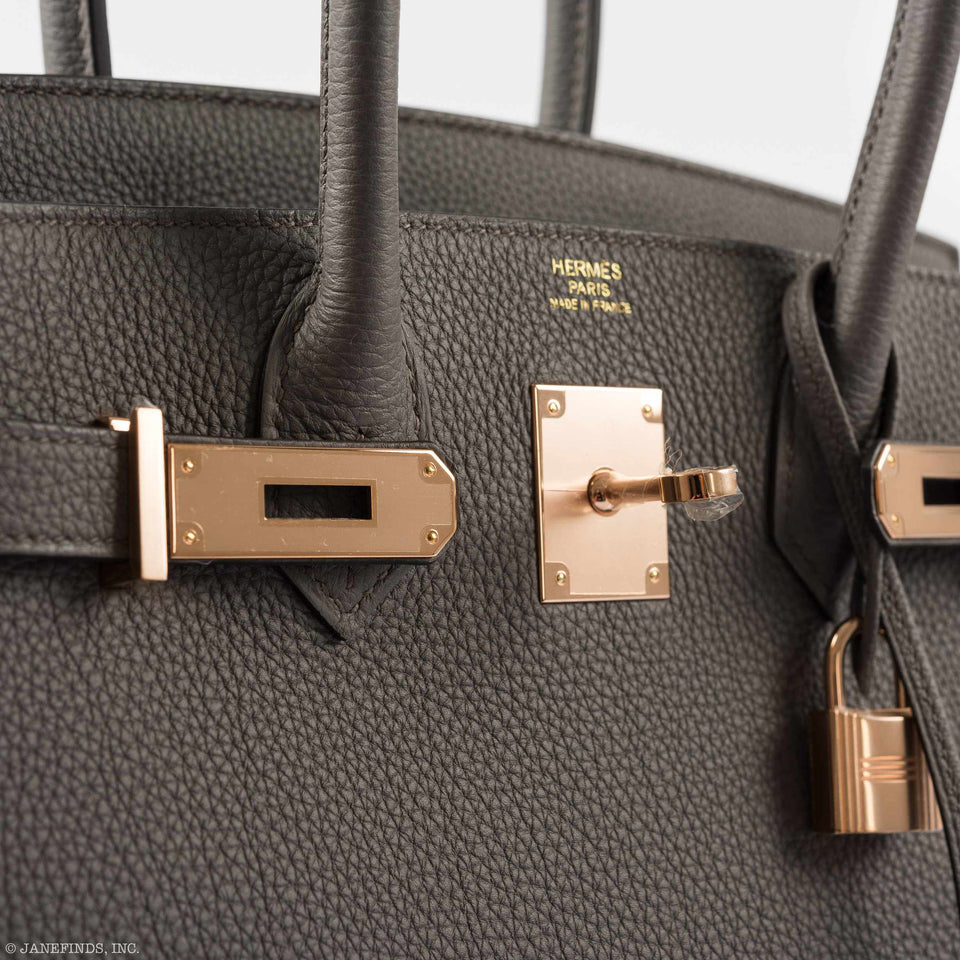 HermesBirkin 30 Etain Tin Grey Togo Rose Gold Hardware