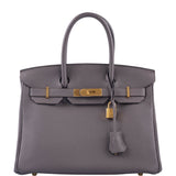 HermesBirkin 30 Etain Togo with Gold Hardware