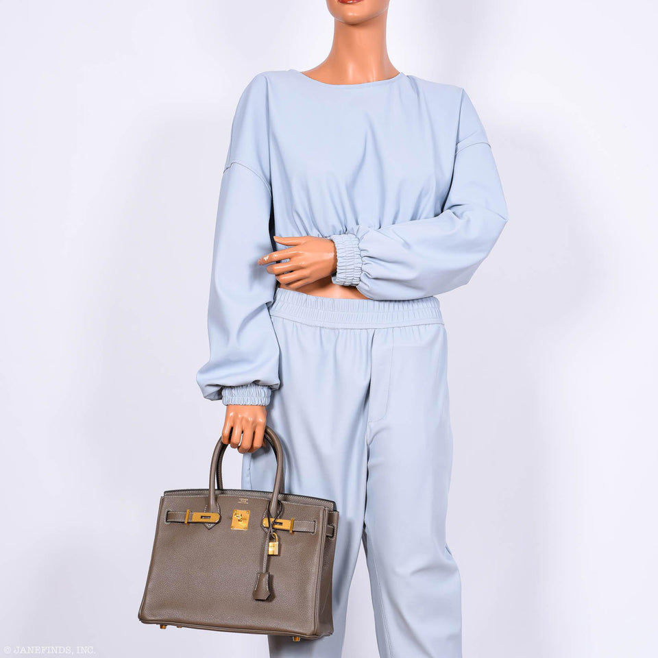 HermesBirkin 30 Etoupe Navillo leather Gold Hardware