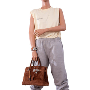 HermesBirkin 30 Fauve Doblis Suede Palladium Hardware