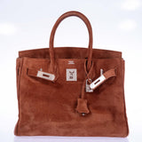 Hermes Birkin 30 Fauve Doblis Suede Palladium Hardware