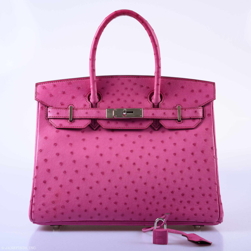 HermesBirkin 30 Fuchsia Ostrich Palladium Hardware