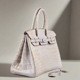 HermesBirkin 30 Gris Cendre Himalaya Niloticus Crocodile 18K White Gold & Diamond Hardware