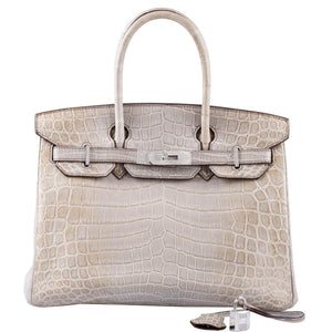 HermesBirkin 30 Gris Cendre Himalaya Niloticus Crocodile 18K White Gold & Diamond Hardware