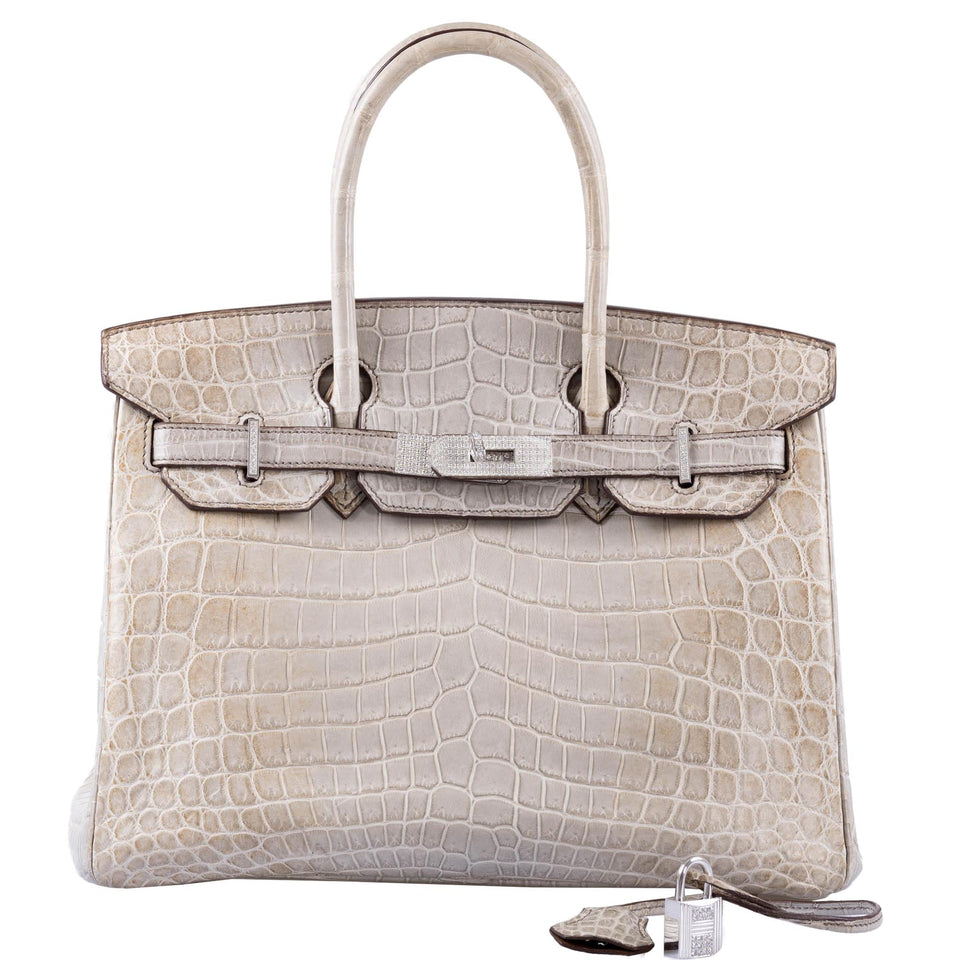 HermesBirkin 30 Gris Cendre Himalaya Niloticus Crocodile 18K White Gold & Diamond Hardware