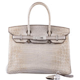 HermesBirkin 30 Gris Cendre Himalaya Niloticus Crocodile 18K White Gold & Diamond Hardware