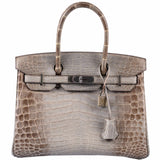 HermesBirkin 30 Gris Cendre Himalaya Niloticus Crocodile Palladium Hardware