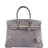 HermesBirkin 30 Gris Paris Matte Alligator with Palladium Hardware