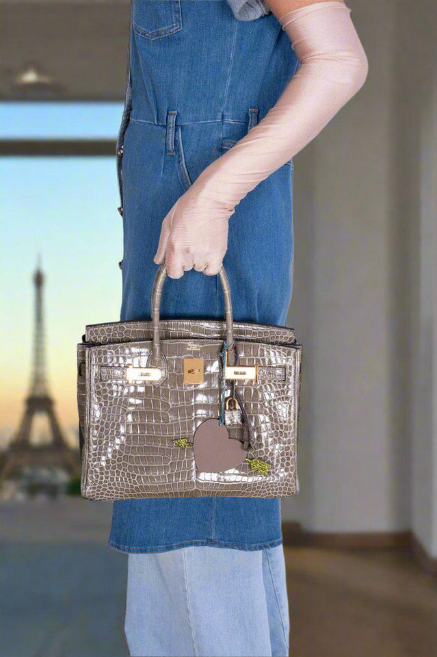 HermesBirkin 30 Gris Tourterelle Porosus Crocodile Gold Hardware