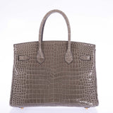 HermesBirkin 30 Gris Tourterelle Porosus Crocodile Gold Hardware