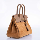 Hermes Birkin 30 Grizzly Chamois Veau Doblis Suede and Alezan Swift with Gold Hardware