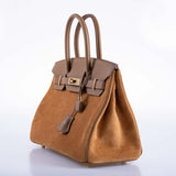 Hermes Birkin 30 Grizzly Chamois Veau Doblis Suede and Alezan Swift with Gold Hardware