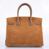 Hermes Birkin 30 Grizzly Chamois Veau Doblis Suede and Alezan Swift with Gold Hardware