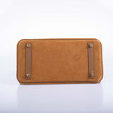 Hermes Birkin 30 Grizzly Chamois Veau Doblis Suede and Alezan Swift with Gold Hardware