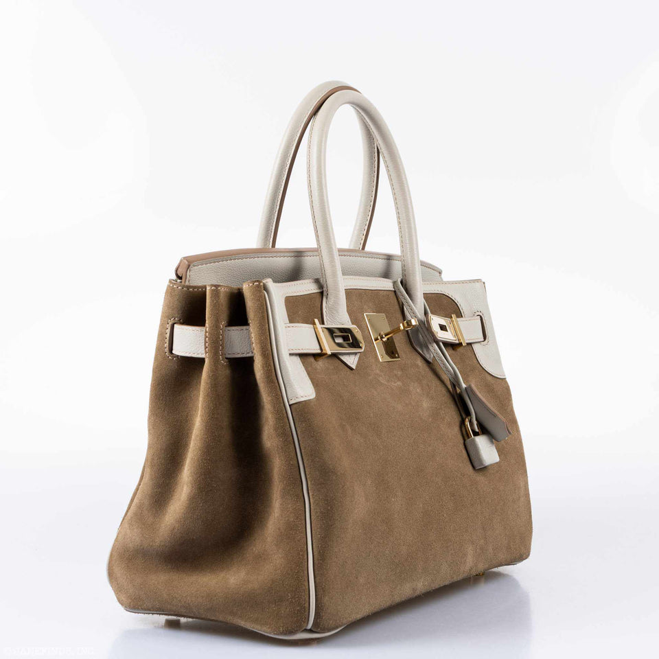 Hermes Birkin 30 Grizzly Gris Perle Swift & Suede Permabrass Hardware