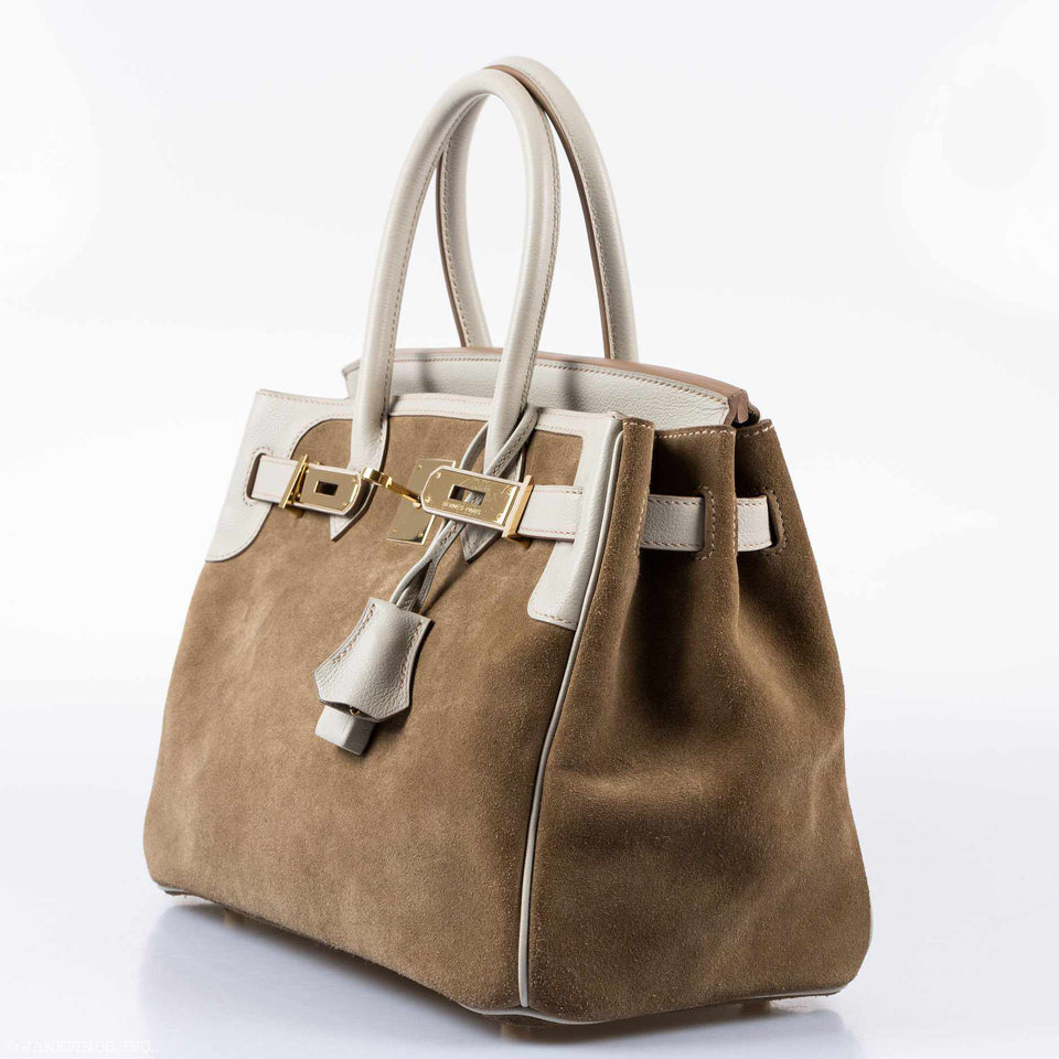 Hermes Birkin 30 Grizzly Gris Perle Swift & Suede Permabrass Hardware