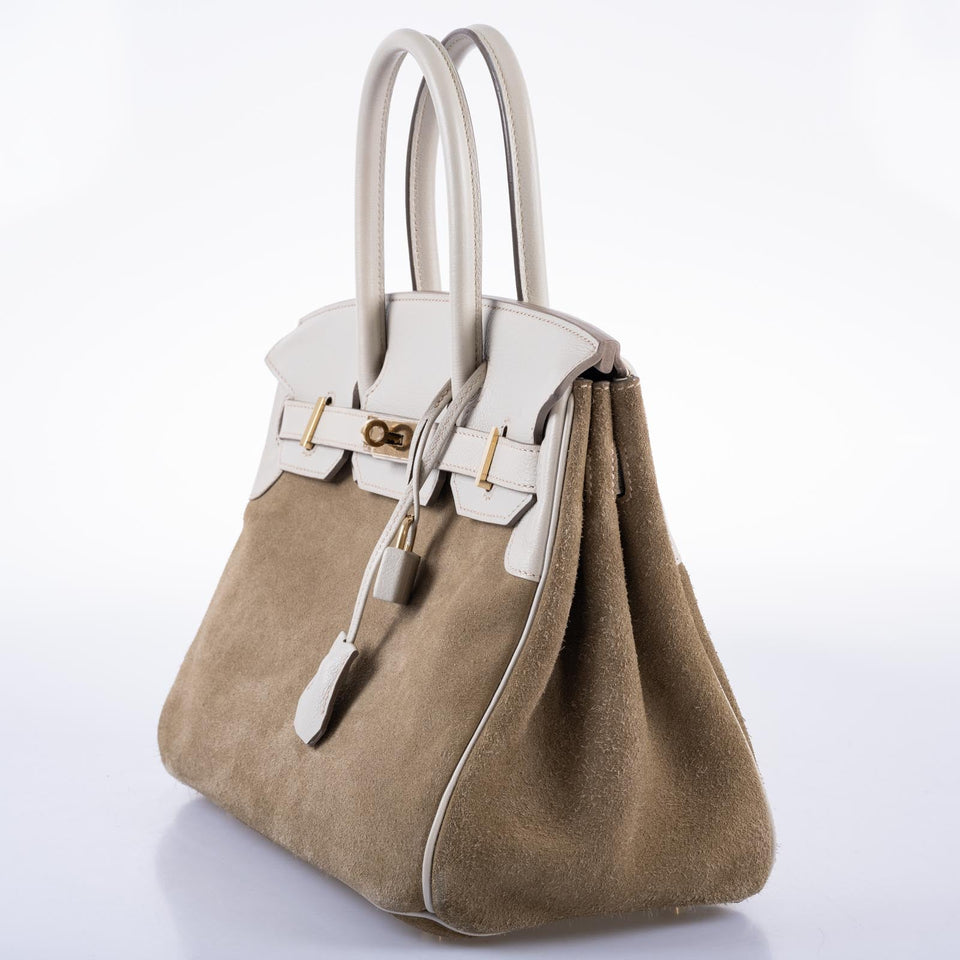 Hermes Birkin 30 Grizzly Gris Perle Swift & Veau Doblis Suede Permabrass Hardware