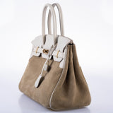 Hermes Birkin 30 Grizzly Gris Perle Swift & Veau Doblis Suede Permabrass Hardware