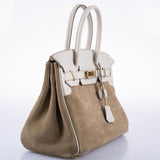 Hermes Birkin 30 Grizzly Gris Perle Swift & Veau Doblis Suede Permabrass Hardware