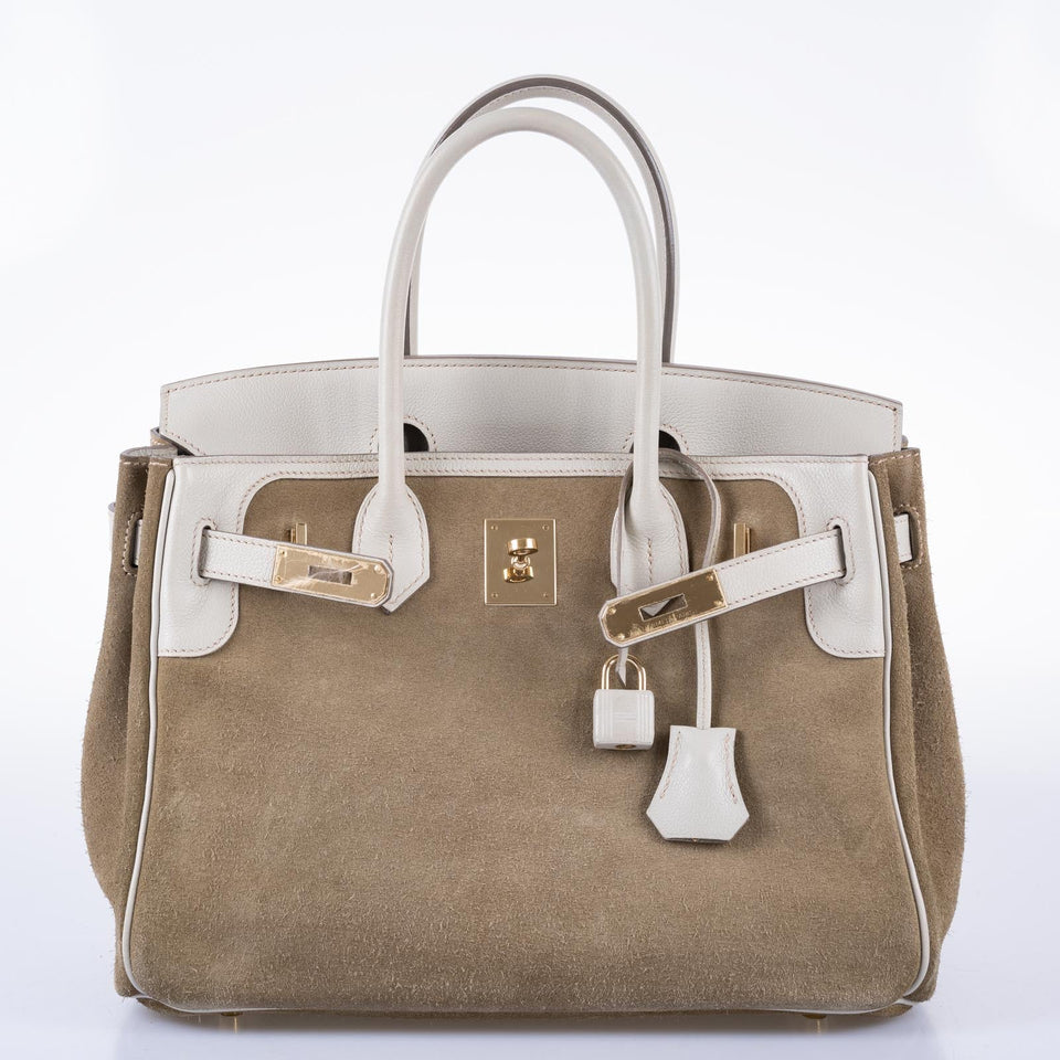 Hermes Birkin 30 Grizzly Gris Perle Swift & Veau Doblis Suede Permabrass Hardware