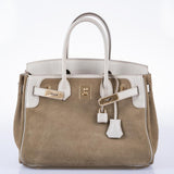 Hermes Birkin 30 Grizzly Gris Perle Swift & Veau Doblis Suede Permabrass Hardware