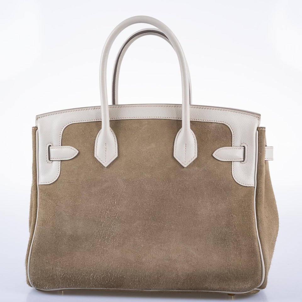 Hermes Birkin 30 Grizzly Gris Perle Swift & Veau Doblis Suede Permabrass Hardware