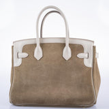 Hermes Birkin 30 Grizzly Gris Perle Swift & Veau Doblis Suede Permabrass Hardware