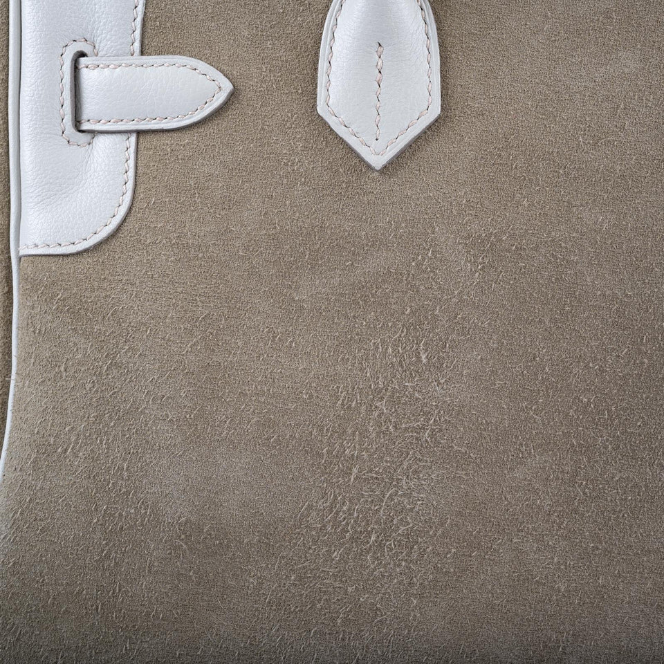 Hermes Birkin 30 Grizzly Gris Perle Swift & Veau Doblis Suede Permabrass Hardware