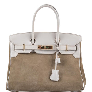 Hermes Birkin 30 Grizzly Gris Perle Swift & Veau Doblis Suede Permabrass Hardware
