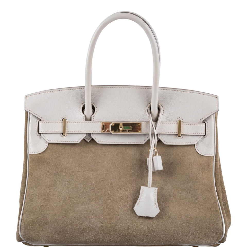 Hermes Birkin 30 Grizzly Gris Perle Swift & Veau Doblis Suede Permabrass Hardware