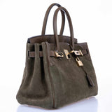 Hermes Birkin 30 Grizzly Vert de Gris Suede & Veau Swift Permabrass Hardware - Special Edition