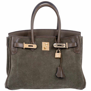 HermesBirkin 30 Grizzly Vert de Gris Suede & Veau Swift Permabrass Hardware - Special Edition