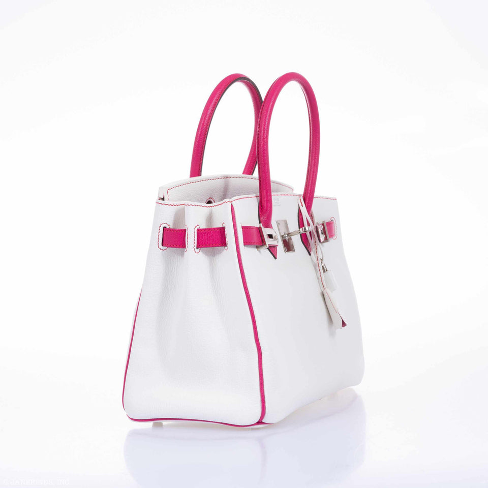HermesBirkin 30 HSS Bi-Color White & Fuchsia Chevre Palladium Hardware