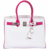 HermesBirkin 30 HSS Bi-Color White & Fuchsia Chevre Palladium Hardware