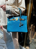 HermesBirkin 30 HSS Blue Izmir and Blue Colvert Porosus Crocodile Brushed Gold Hardware