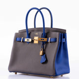 HermesBirkin 30 HSS Etain And Blue Electric Togo Gold Hardware