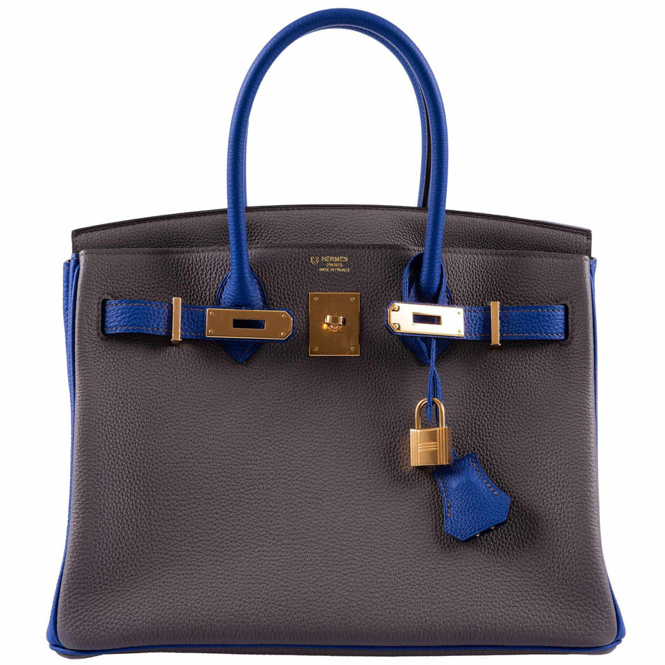 HermesBirkin 30 HSS Etain And Blue Electric Togo Gold Hardware