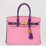 HermesBirkin 30 HSS Rose Confetti & Anemone Chevre leather Brushed Gold Hardware - 2014, R Square