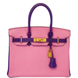 HermesBirkin 30 HSS Rose Confetti & Anemone Chevre leather Brushed Gold Hardware - 2014, R Square