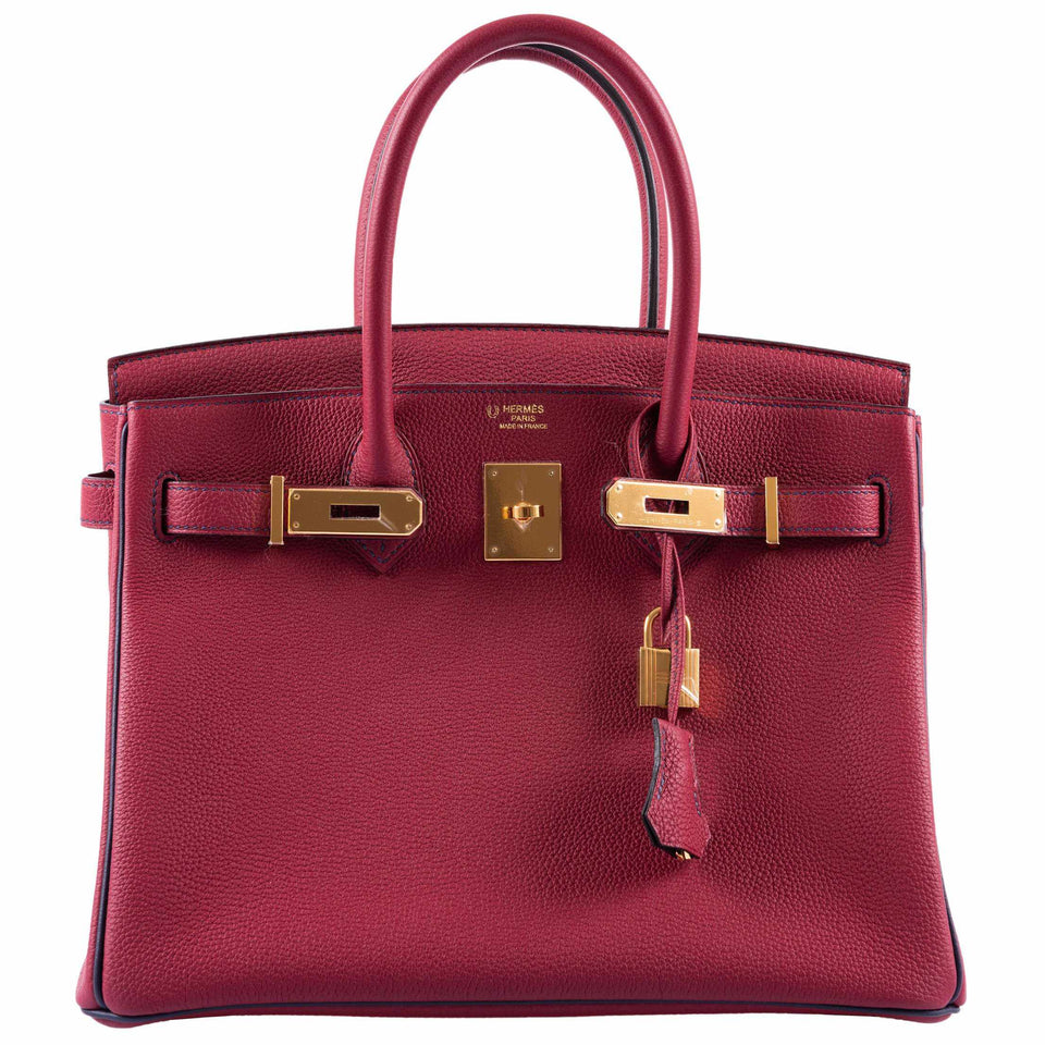 HermesBirkin 30 HSS Rouge Grenat And Blue Nuit Togo Gold Hardware