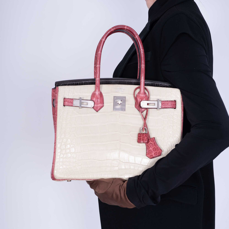 Hermes Birkin 30 HSS Tri-Color Beton, Gray Paris, Boise de Rose Alligator Brushed Palladium Hardware