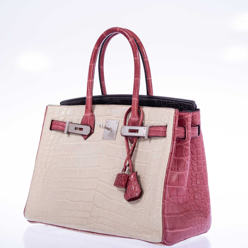 Hermes Birkin 30 HSS Tri-Color Beton, Gray Paris, Boise de Rose Alligator Brushed Palladium Hardware