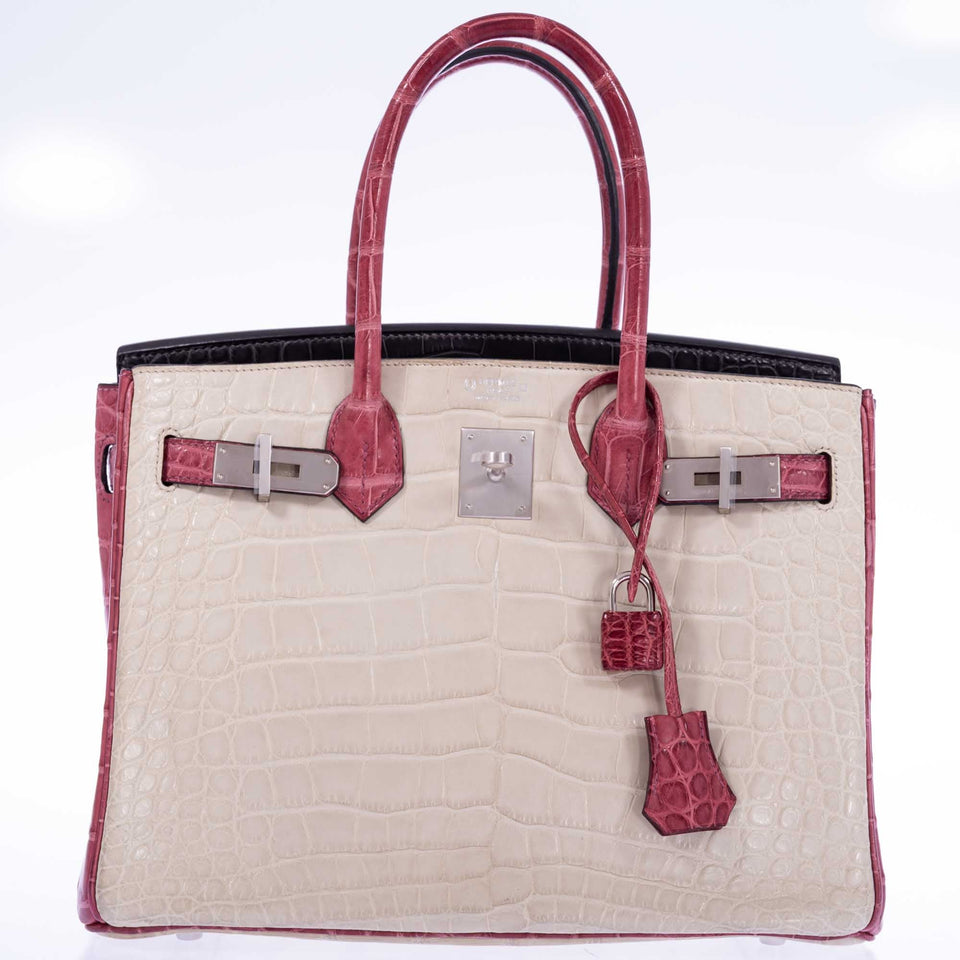 Hermes Birkin 30 HSS Tri-Color Beton, Gray Paris, Boise de Rose Alligator Brushed Palladium Hardware