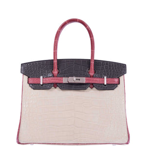 Hermes Birkin 30 HSS Tri-Color Beton, Gray Paris, Boise de Rose Alligator Brushed Palladium Hardware