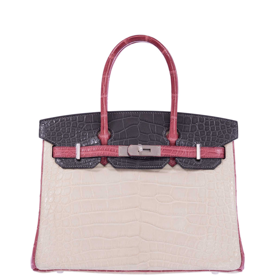 Hermes Birkin 30 HSS Tri-Color Beton, Gray Paris, Boise de Rose Alligator Brushed Palladium Hardware