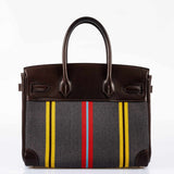HermesBirkin 30 Marron Fonce Calf & Colorful Wool Jumping Canvas Palladium Hardware
