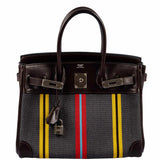 HermesBirkin 30 Marron Fonce Calf & Colorful Wool Jumping Canvas Palladium Hardware